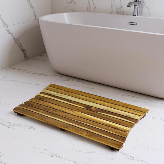 40" Brown Teak Slat Non Slip Bath Mat-0