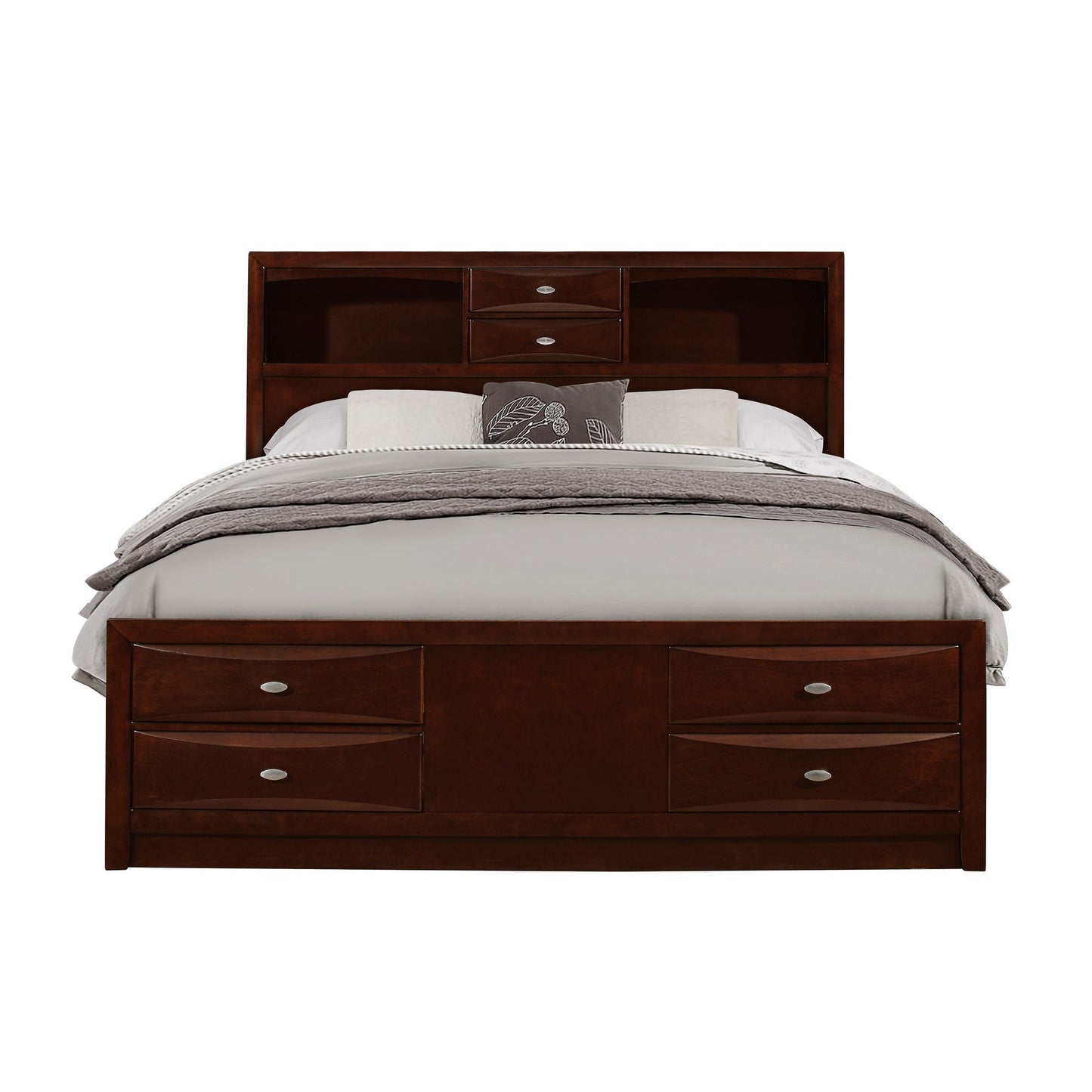 Merlot Solid Wood Queen Bed Frame With Eight Drawers-0