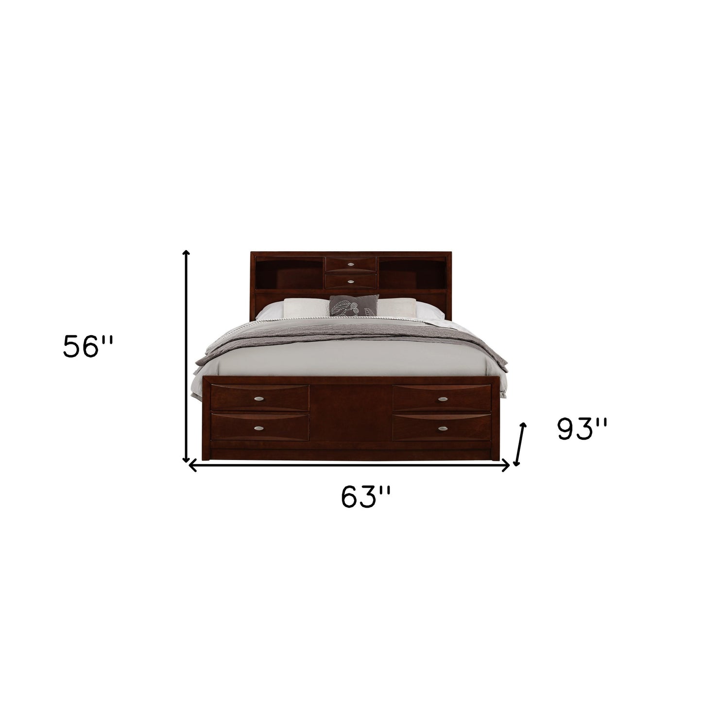 Merlot Solid Wood Queen Bed Frame With Eight Drawers-6