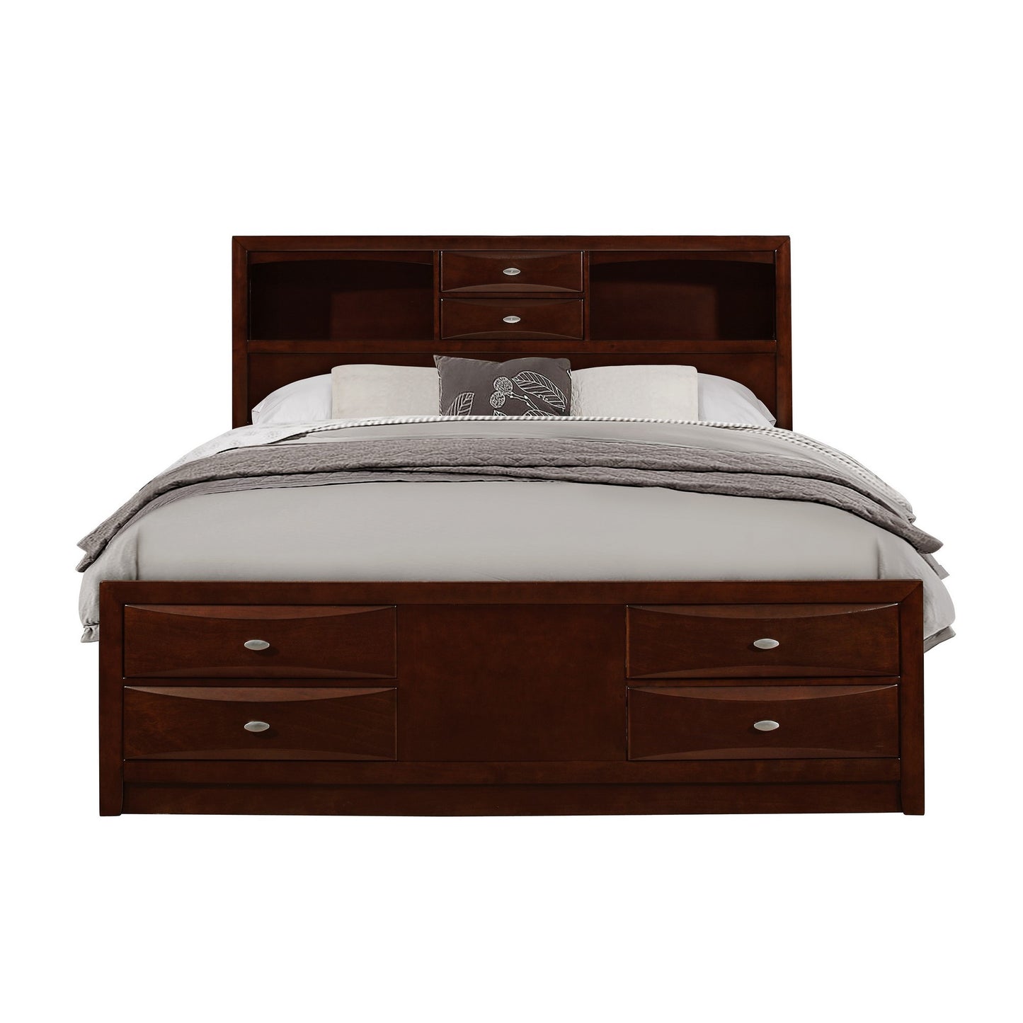 Merlot Solid Wood Queen Bed Frame With Eight Drawers-4
