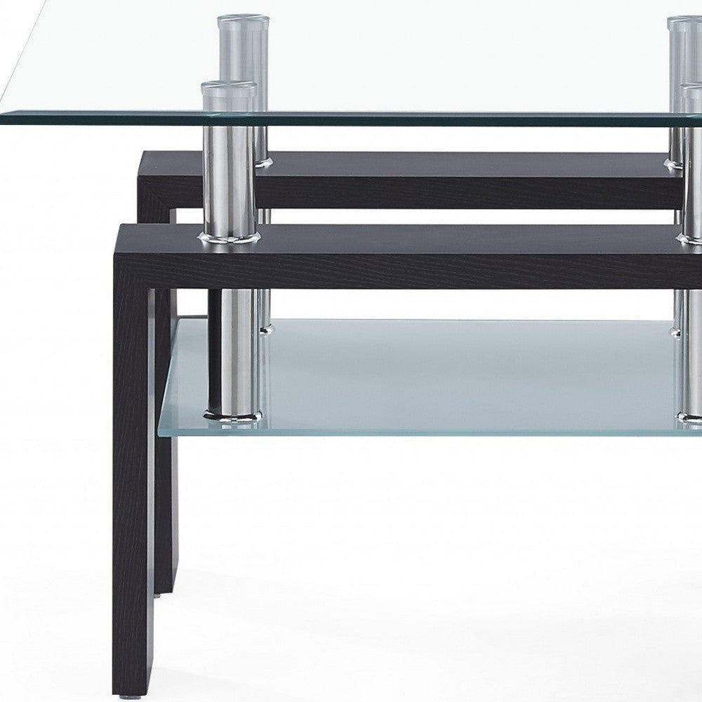 18" Dark Walnut And Clear Glass End Table-4