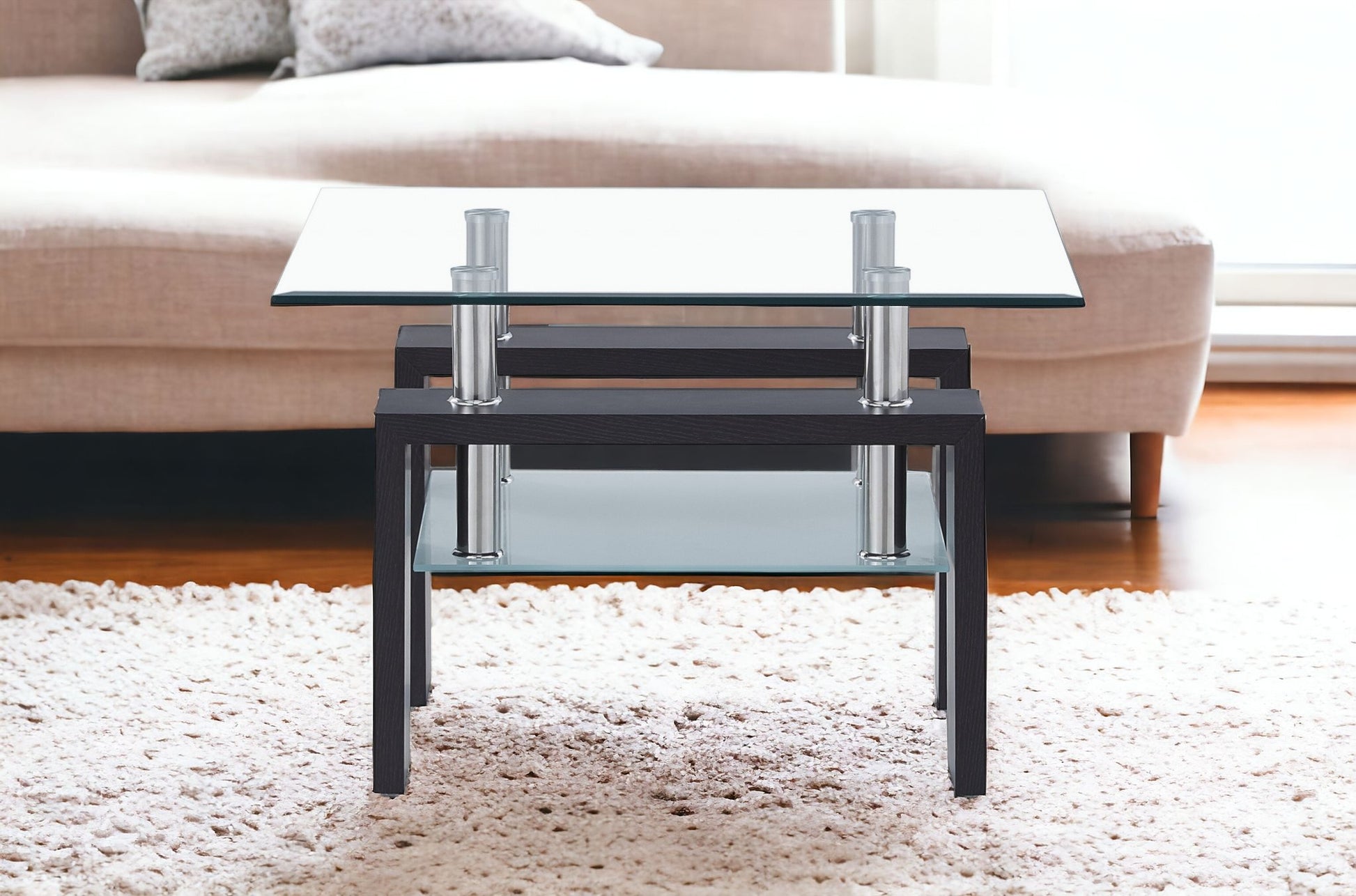 18" Dark Walnut And Clear Glass End Table-1