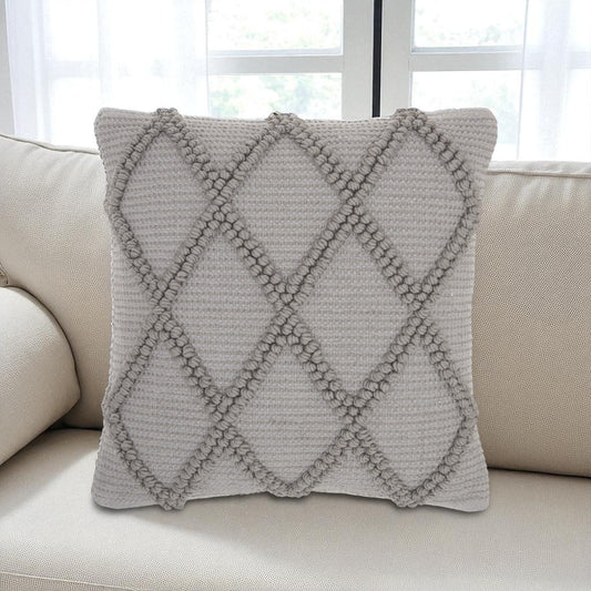 Light Gray Textured Lattice Throw Pillow-0