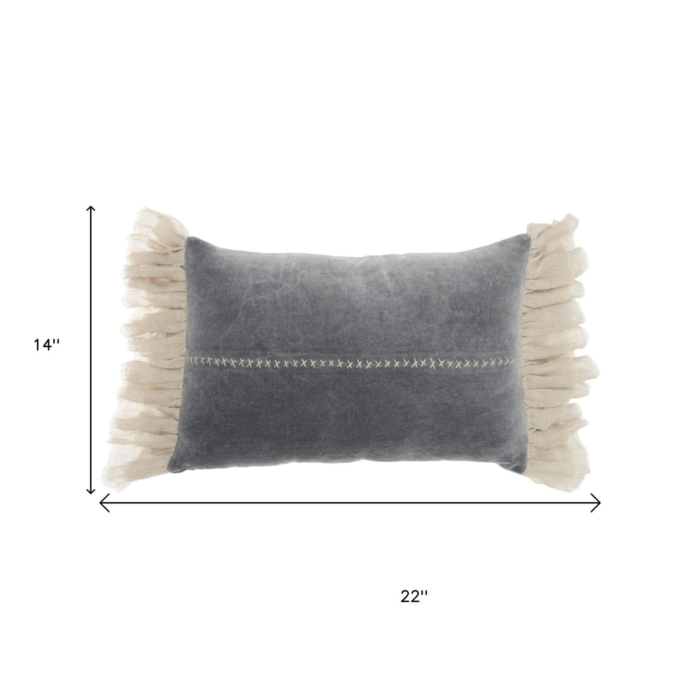 14" X 22" Steel Blue Pillow With Tassels Edges-7