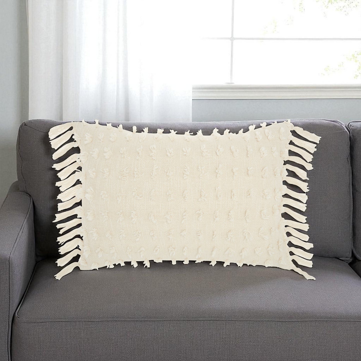 14" X 20" White Cotton Throw Pillow-0