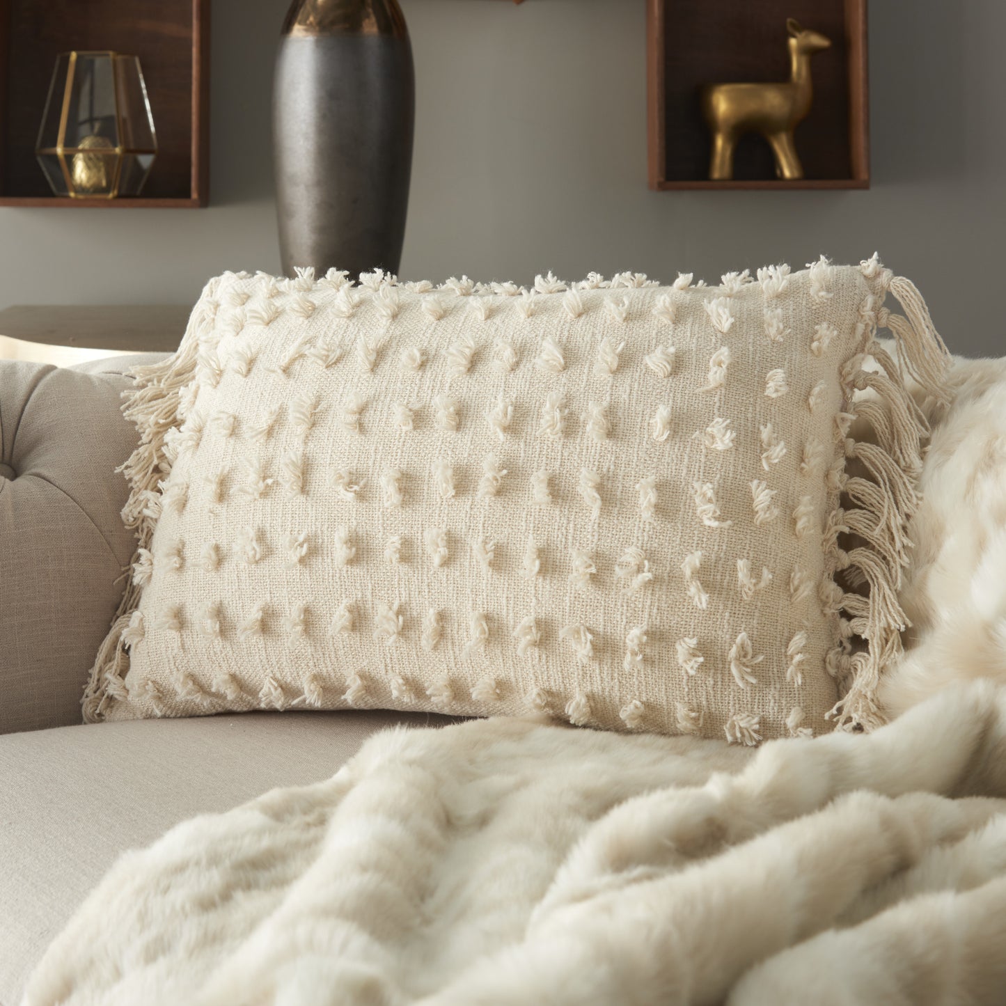 14" X 20" White Cotton Throw Pillow-5