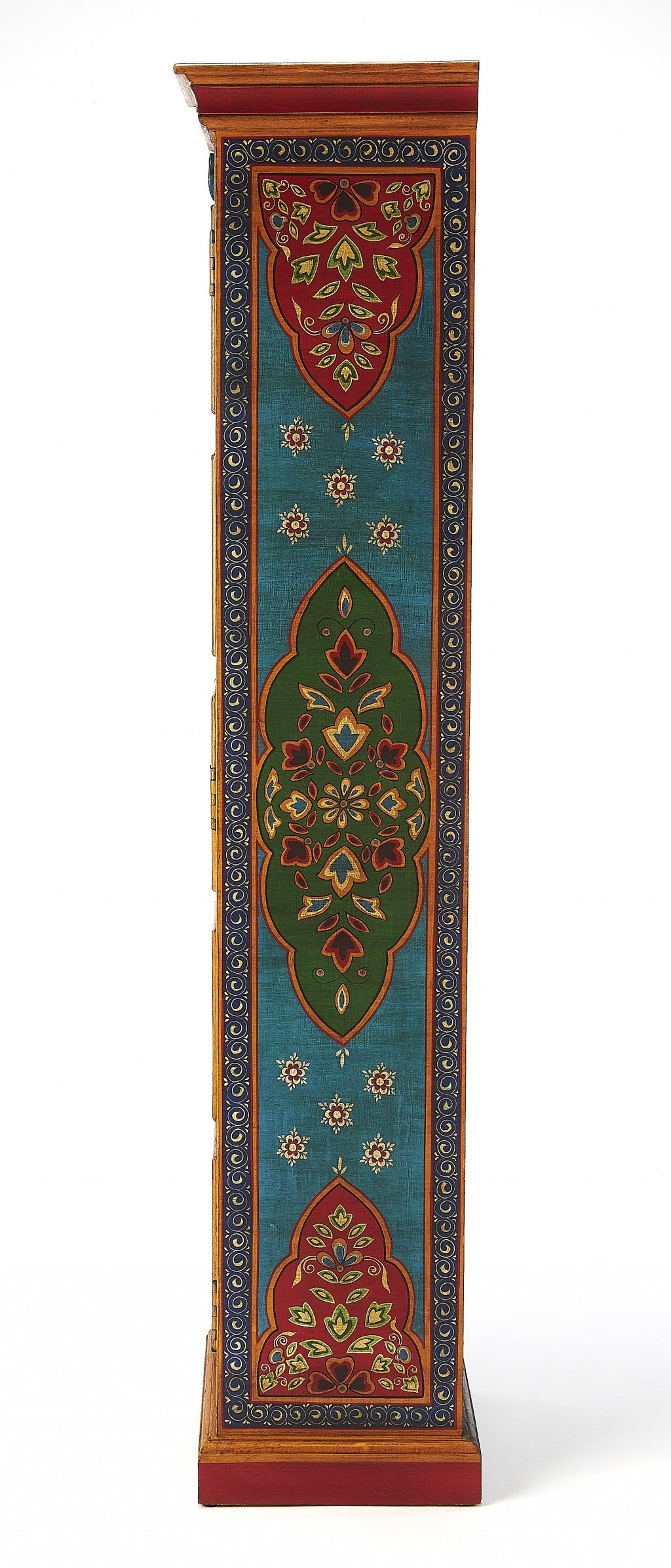 60" Red Blue and Gold Hand Painted Accent Cabinet-4