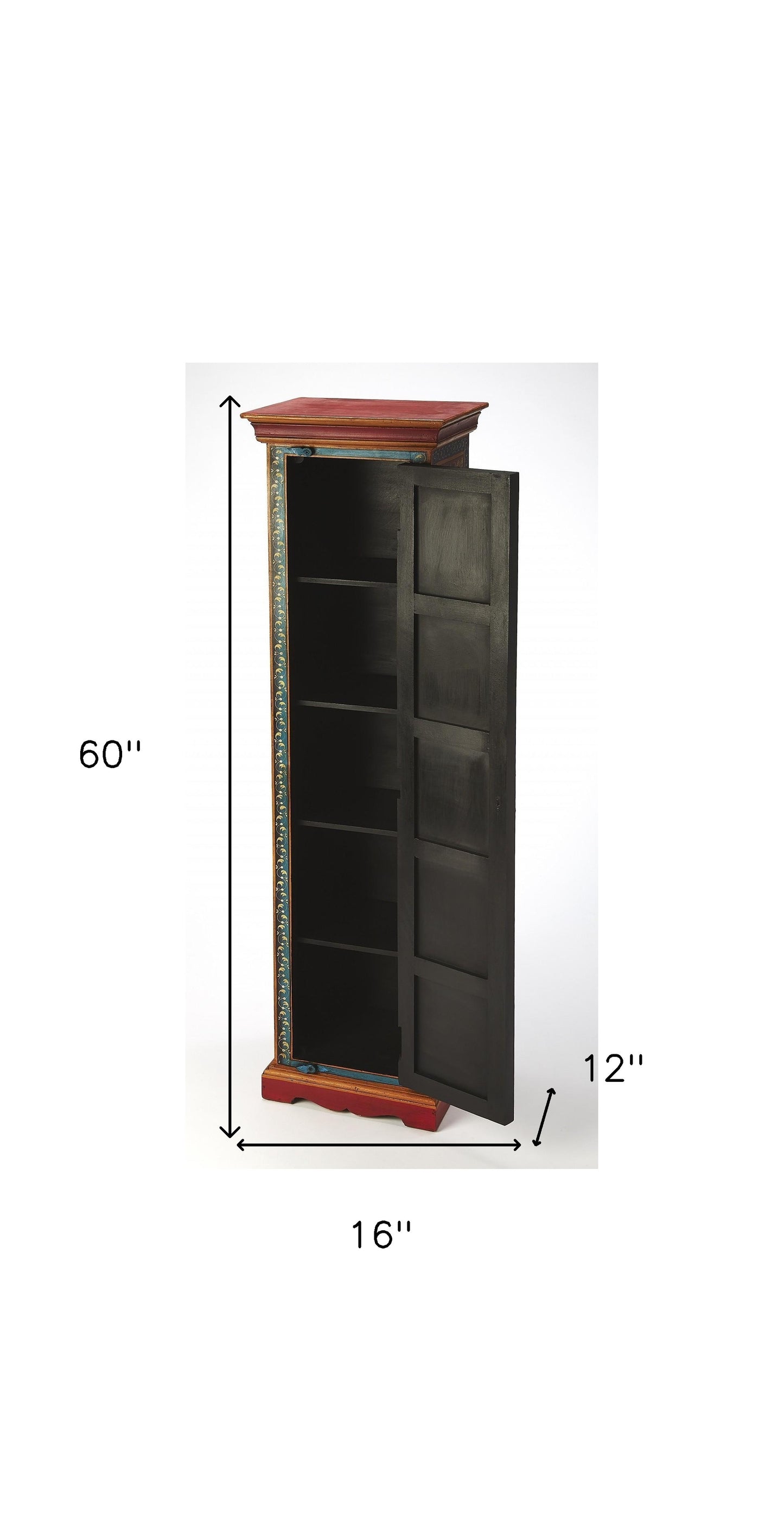 60" Red Blue and Gold Hand Painted Accent Cabinet-7