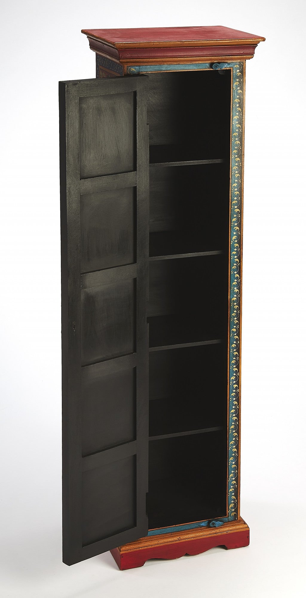 60" Red Blue and Gold Hand Painted Accent Cabinet-6