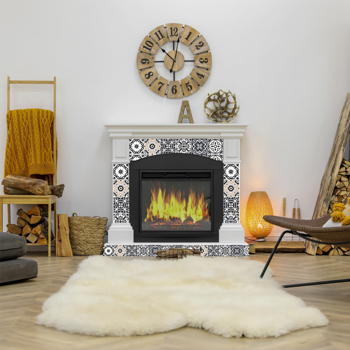 5" X 5" Black White And Tan Peel And Stick Removable Tiles-7