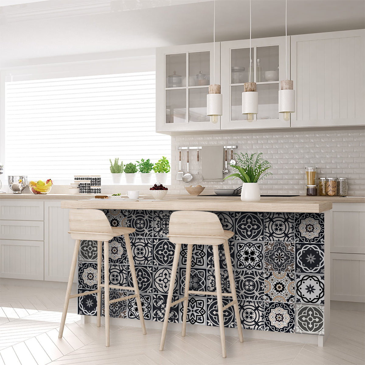 5" X 5" Black White And Tan Peel And Stick Removable Tiles-8