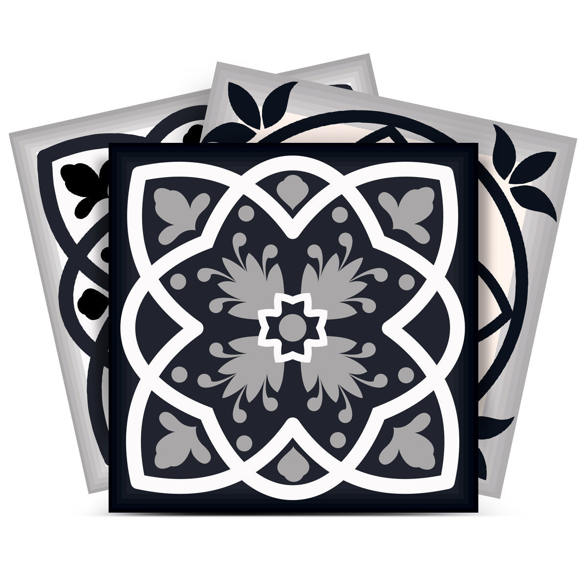 5" X 5" Black White And Tan Peel And Stick Removable Tiles-3