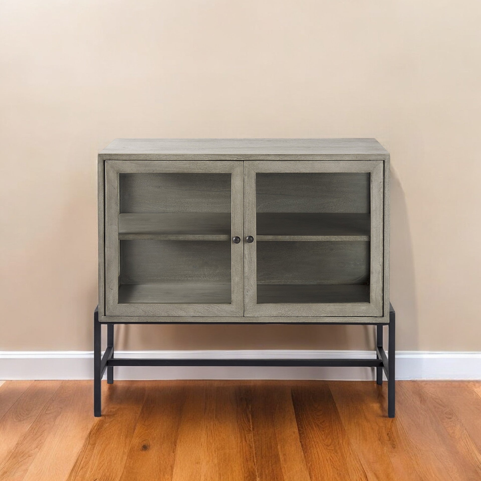 38" Gray Solid Wood Sideboard with Two Glass Doors-1