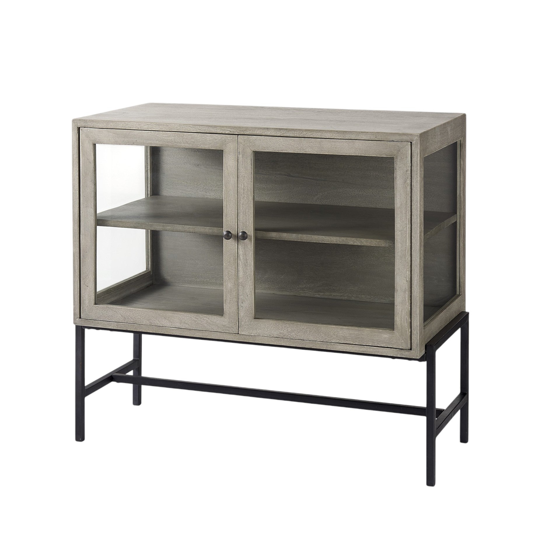 38" Gray Solid Wood Sideboard with Two Glass Doors-2