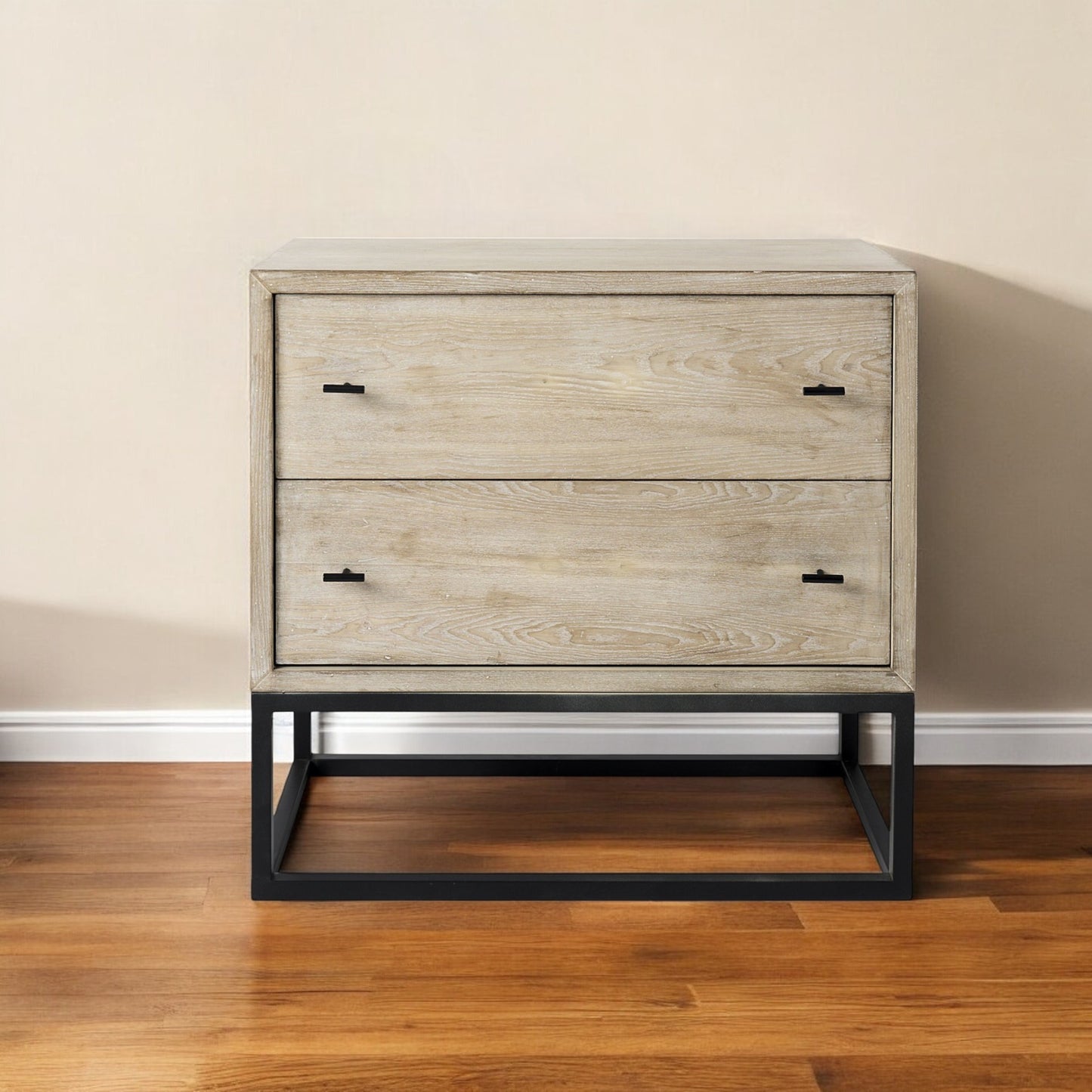 32" Natural Solid Wood Two Drawer Sideboard-1