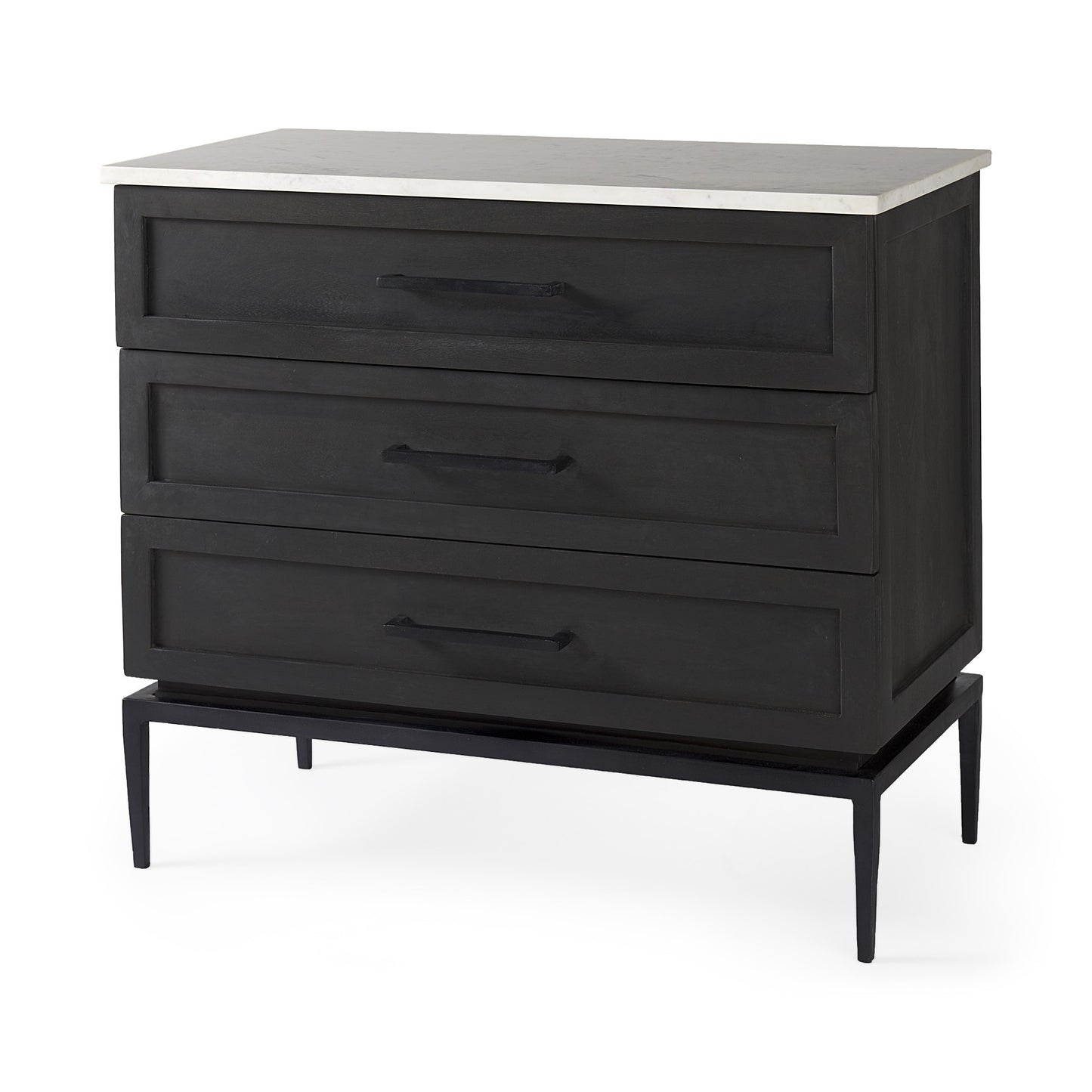36" Black And White Solid Wood And Marble Three Drawer Dresser-2