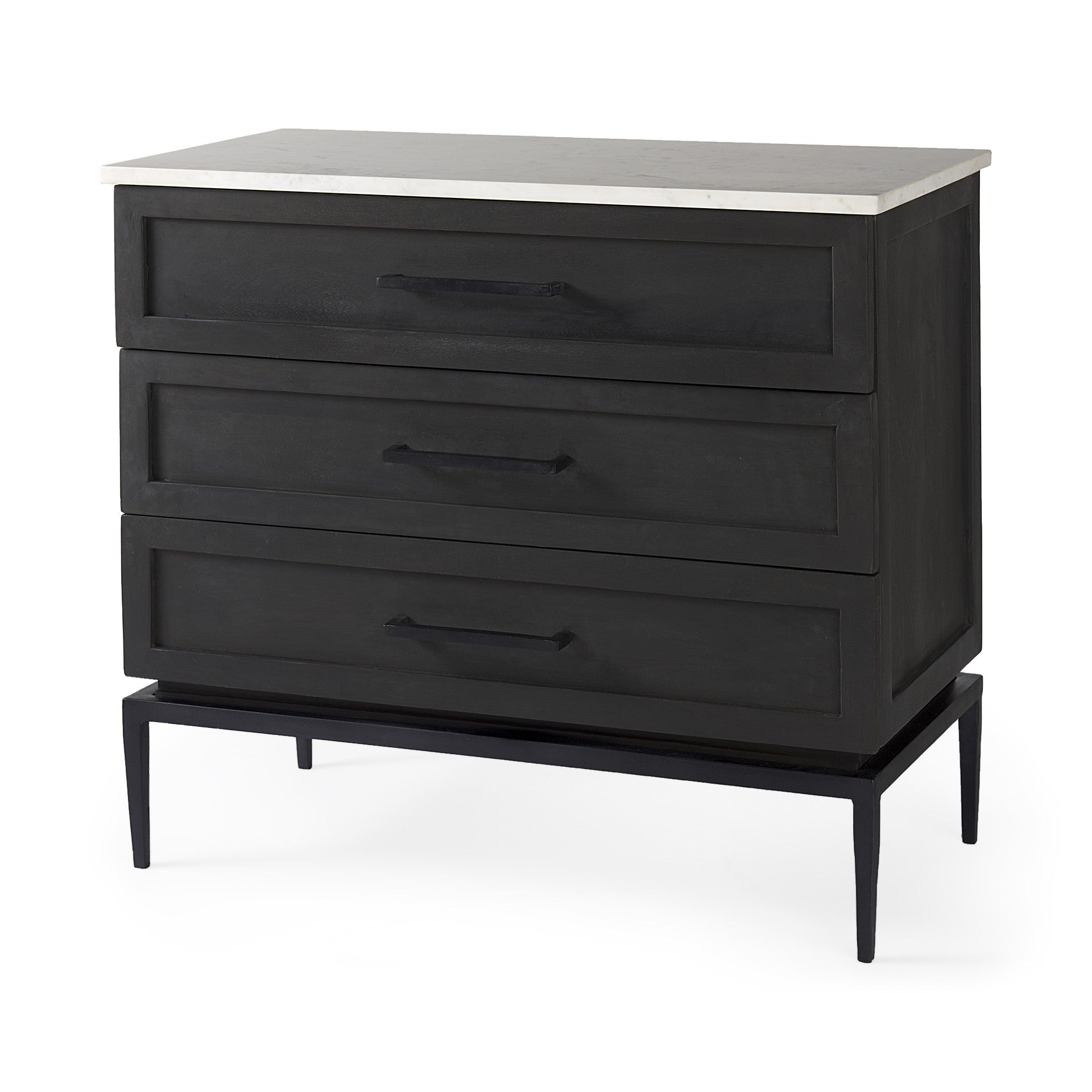 36" Black And White Solid Wood And Marble Three Drawer Dresser-2