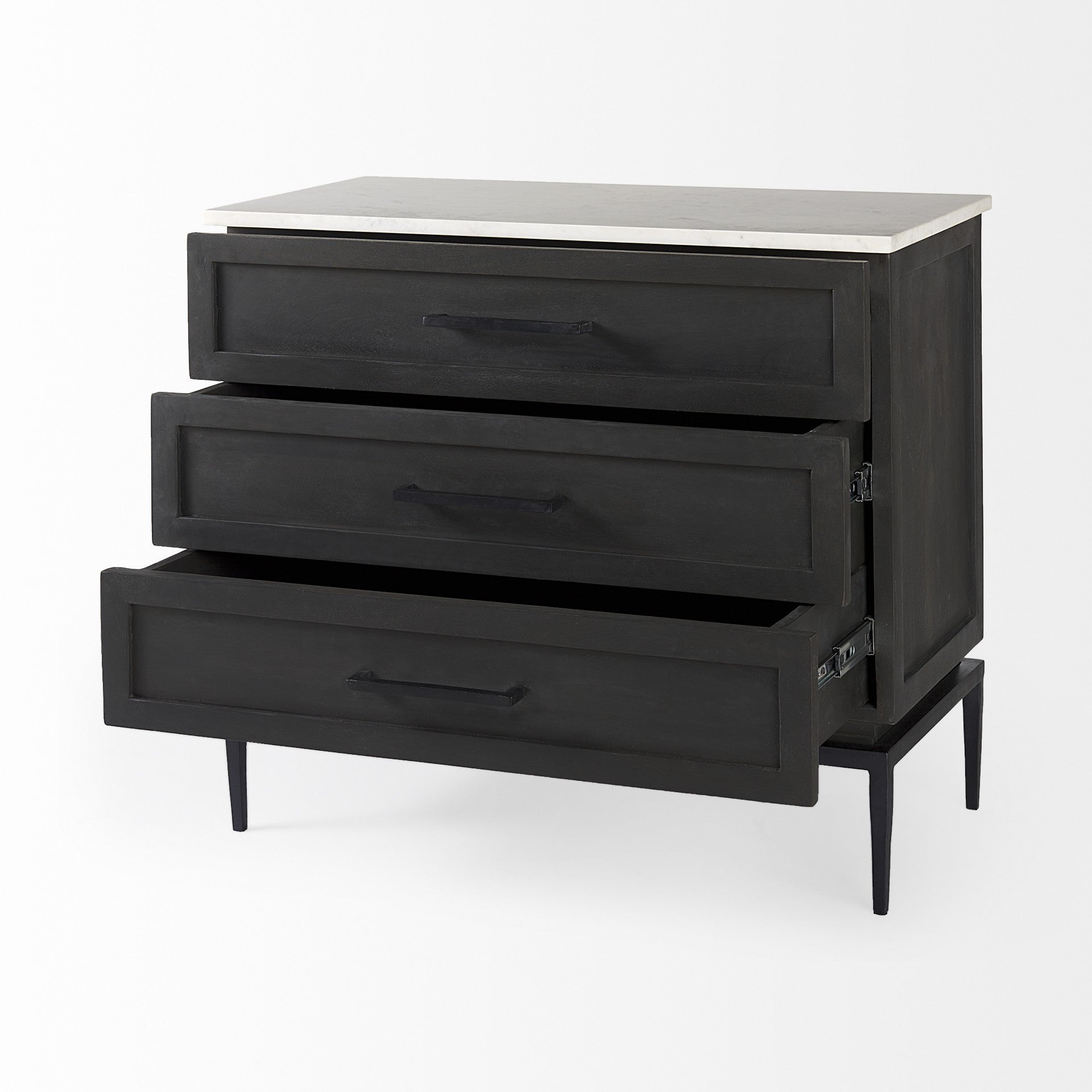 36" Black And White Solid Wood And Marble Three Drawer Dresser-4