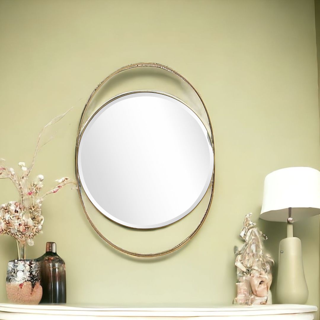39" Gold Oval Metal Framed Accent Mirror-6