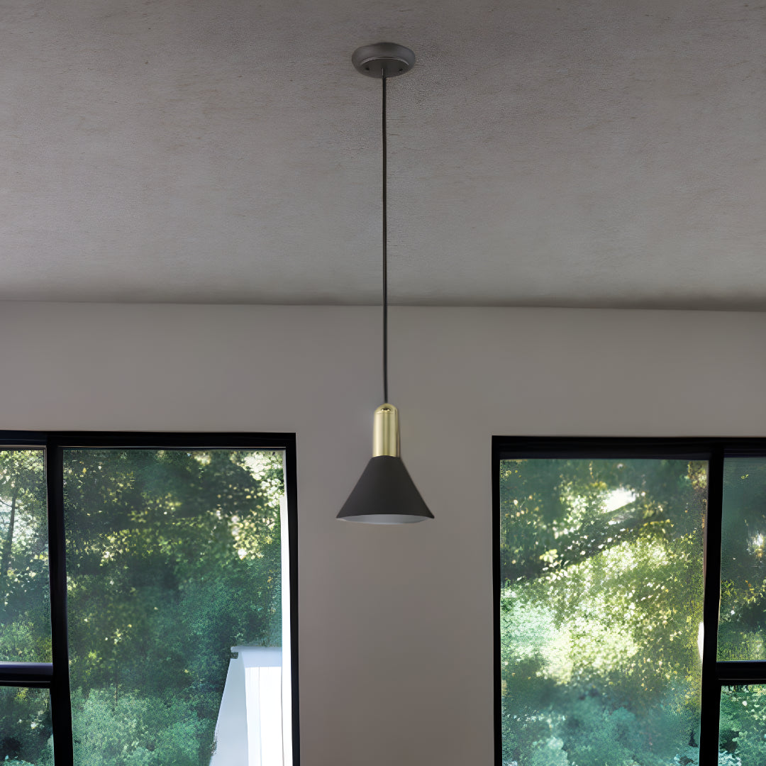 Matte Black and Gold Conical Pendant Hanging Light-5