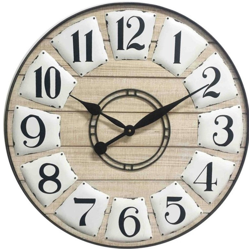 24" Circle Black and White Wood Analog Wall Clock-2