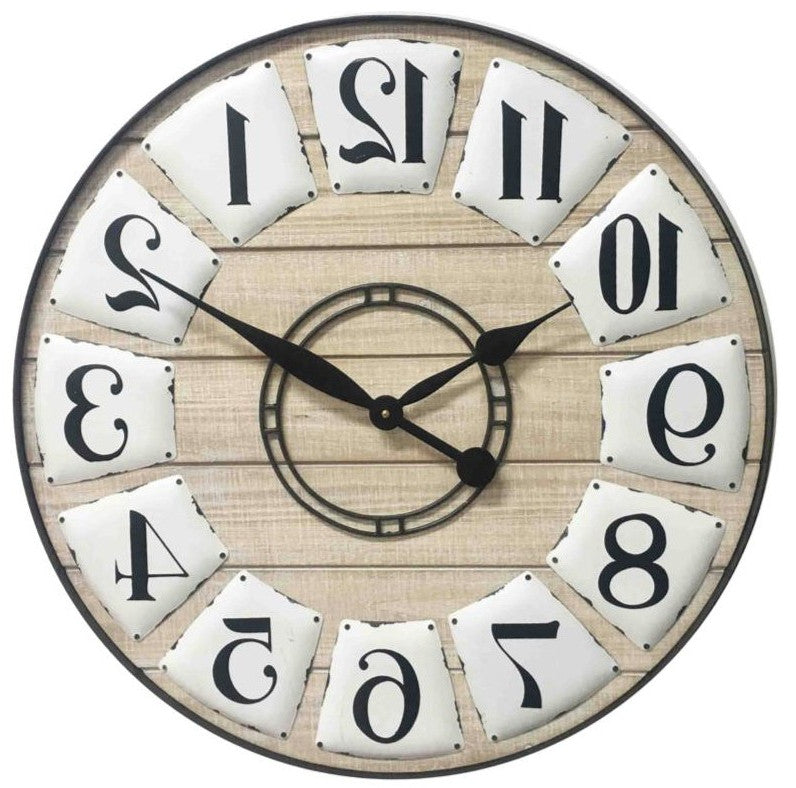 24" Circle Black and White Wood Analog Wall Clock-3