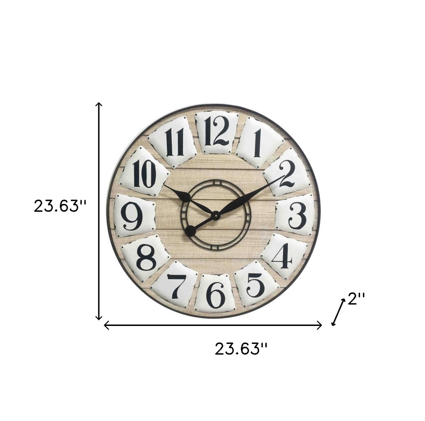 24" Circle Black and White Wood Analog Wall Clock-5