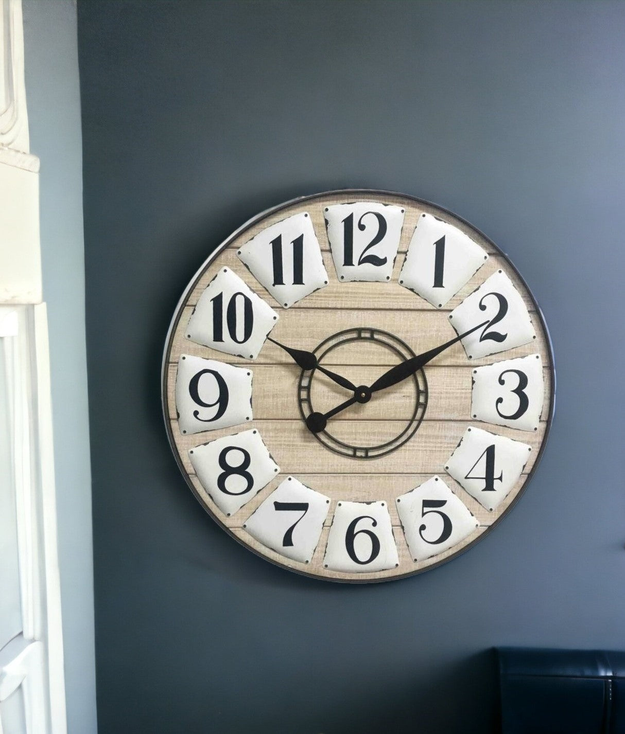 24" Circle Black and White Wood Analog Wall Clock-1