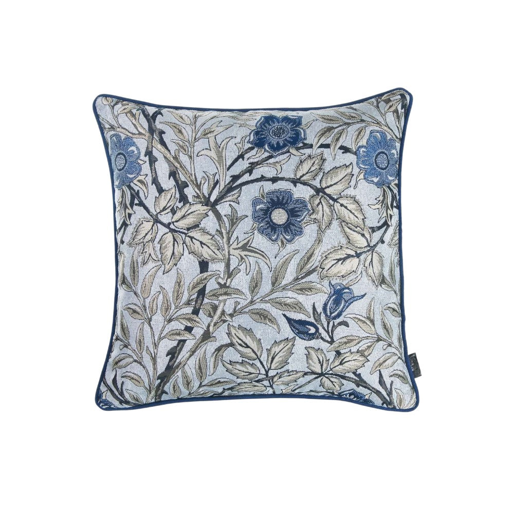 18" Ivory Blue And Gray Floral Fabric Throw Pillow-1