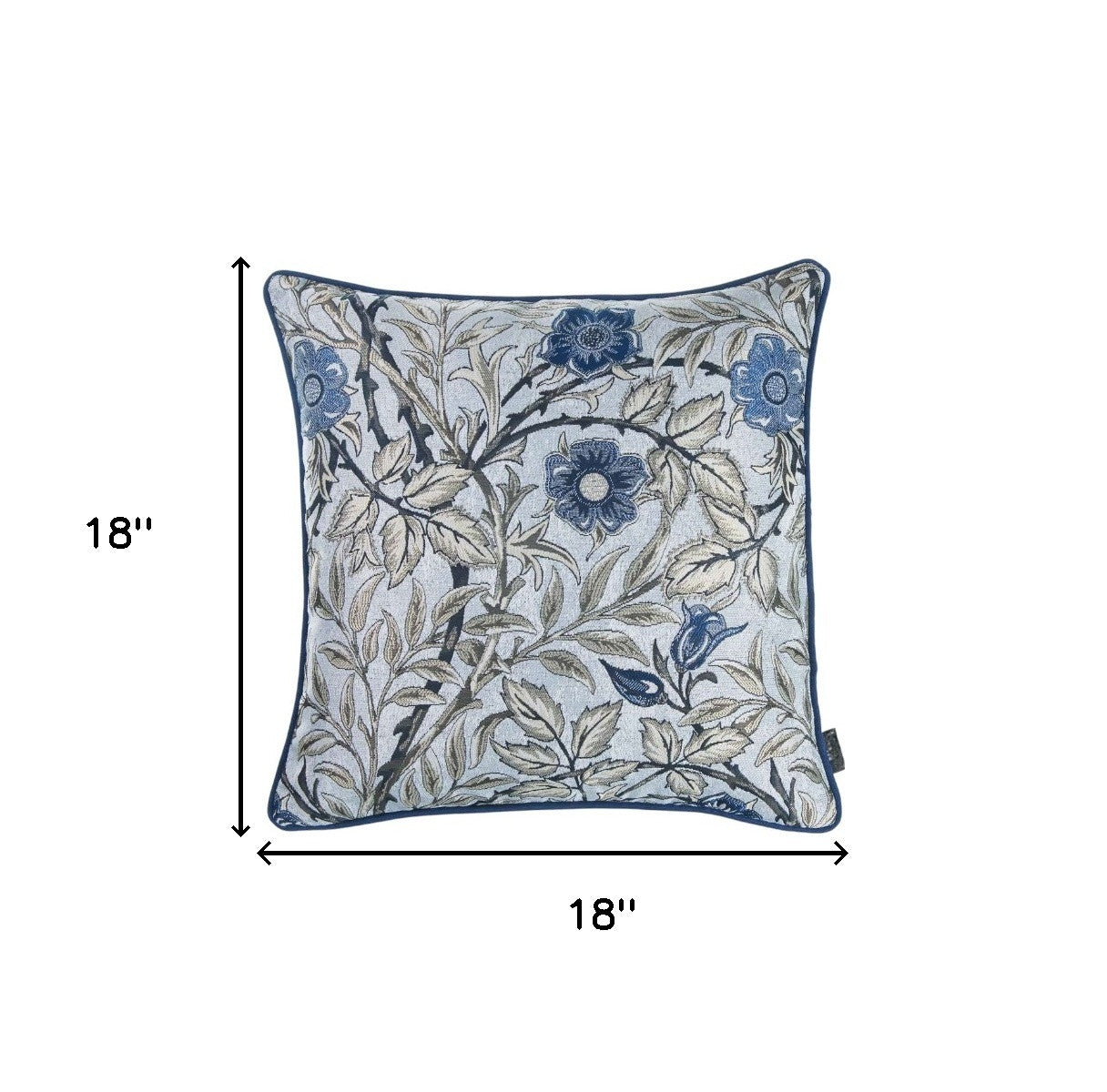 18" Ivory Blue And Gray Floral Fabric Throw Pillow-5