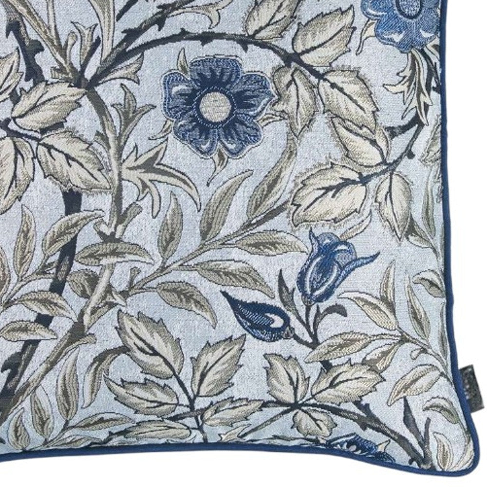 18" Ivory Blue And Gray Floral Fabric Throw Pillow-2