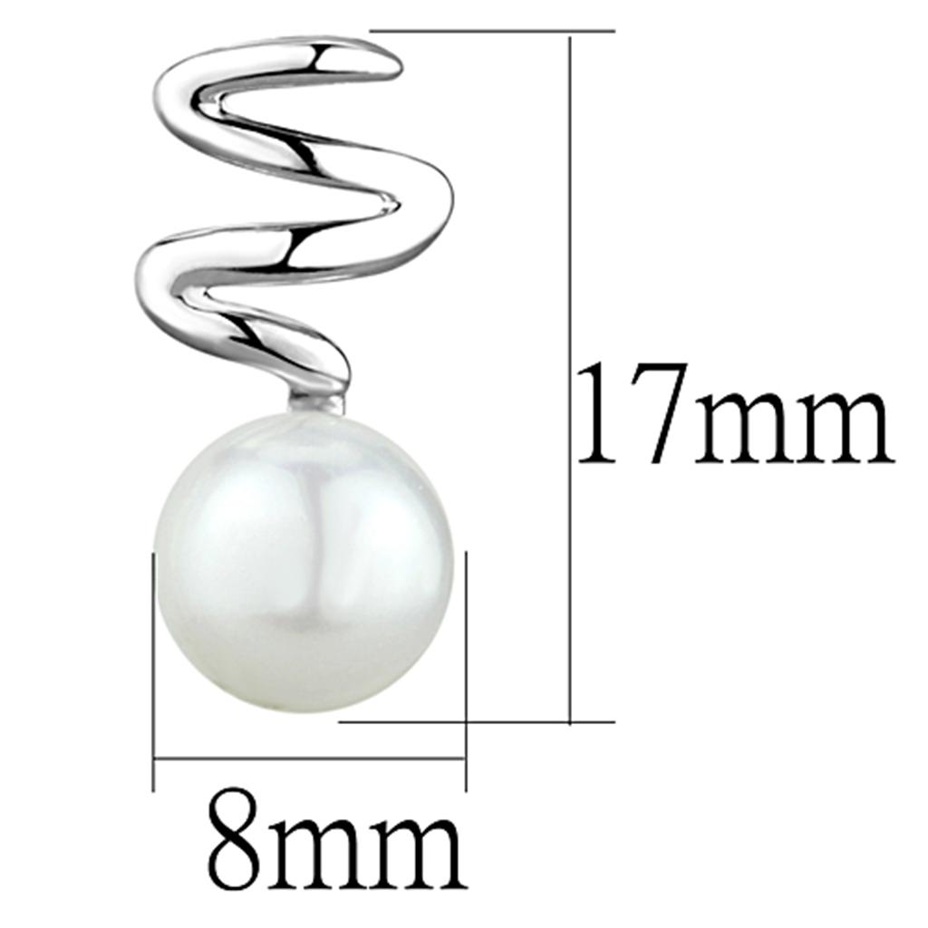 3W687 - Rhodium Brass Earrings with Synthetic Pearl in White-1
