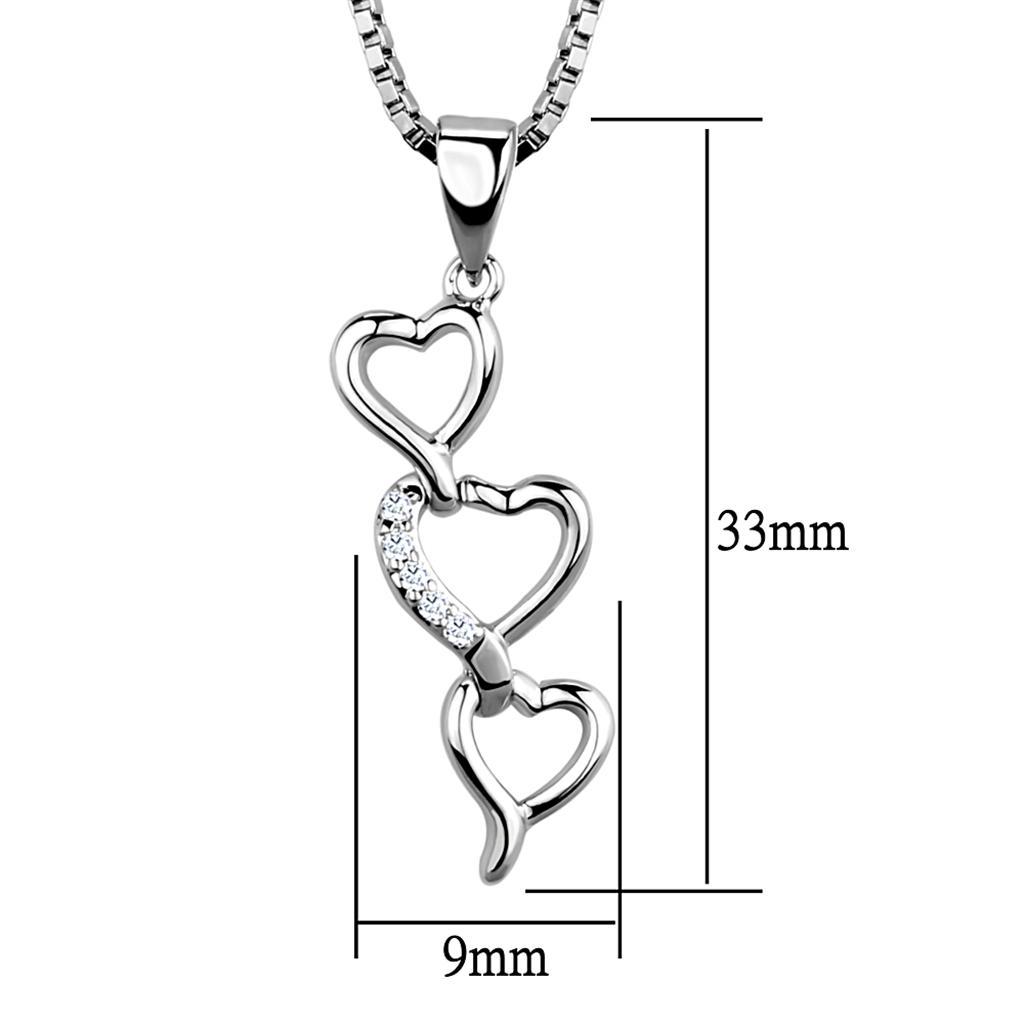 3W843 - Rhodium Brass Chain Pendant with AAA Grade CZ  in Clear-1