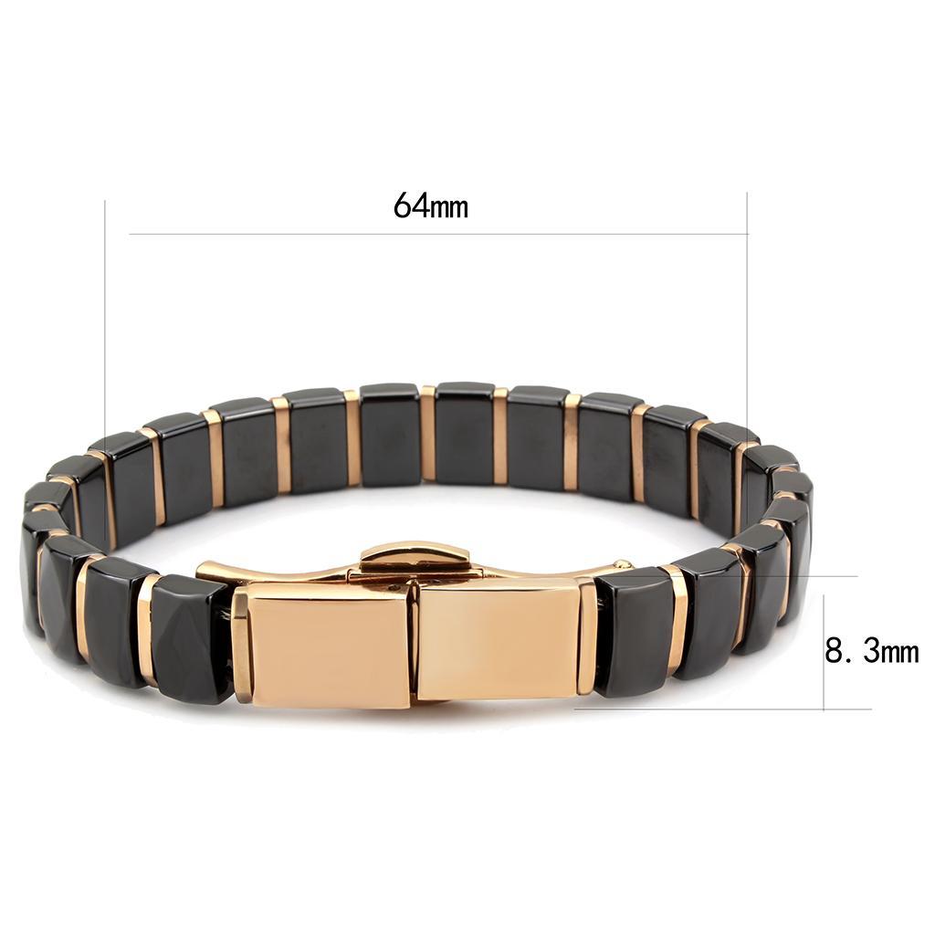 3W992 - IP Rose Gold(Ion Plating) Stainless Steel Bracelet with Ceramic  in Jet-2