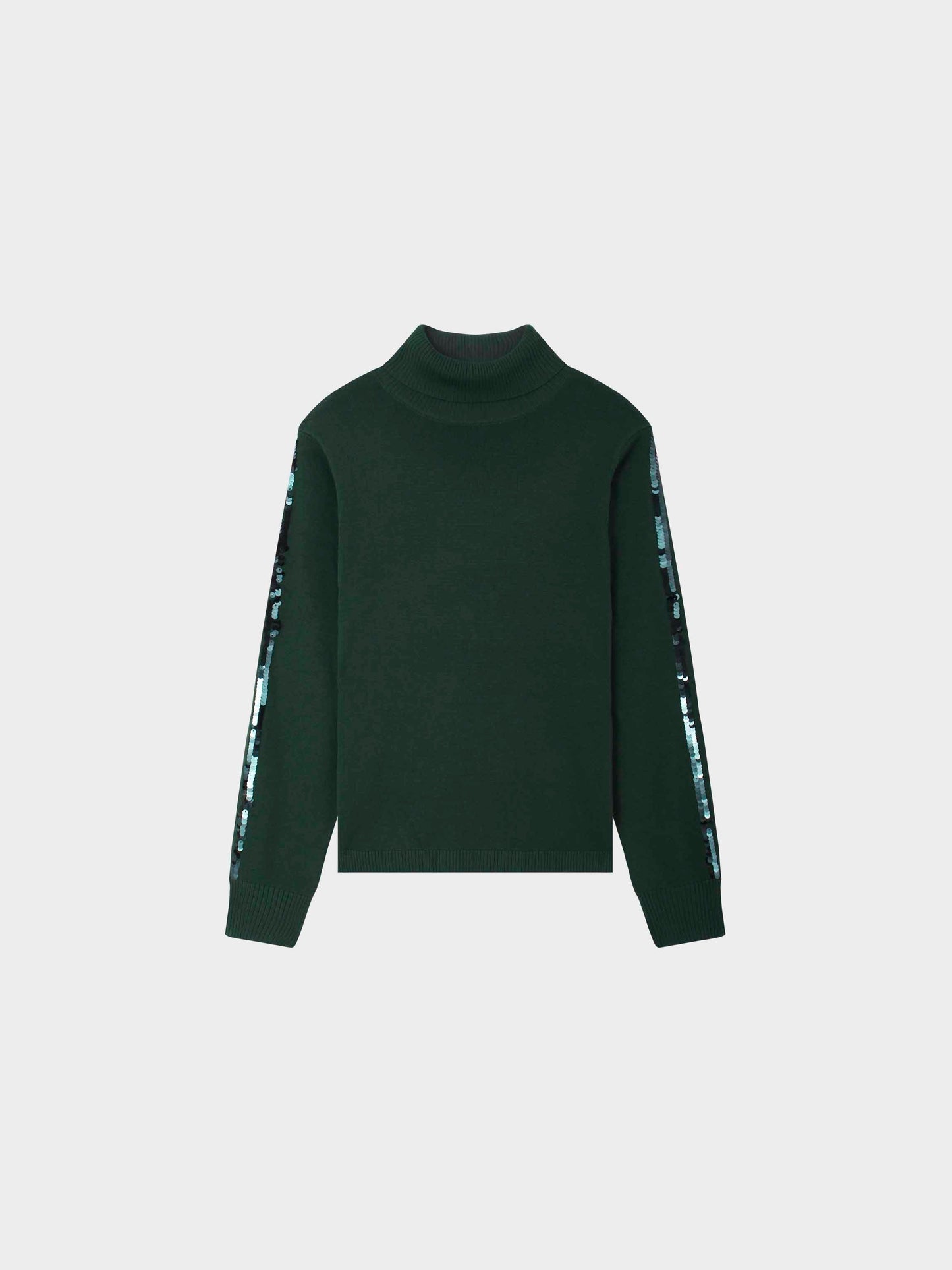 Sequin Trim Sweater-Green-1