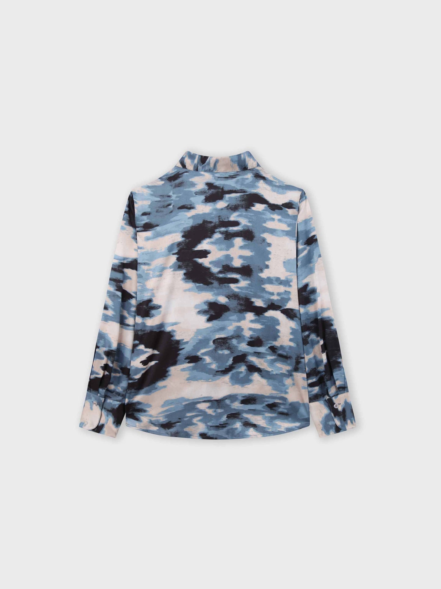 Oversized Satin Slip Blouse-Blue Brushstrokes-1
