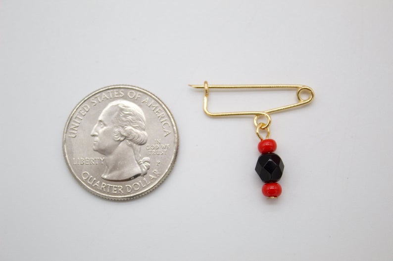 18K Gold Filled Azabache Red And Black Bead Pin-2