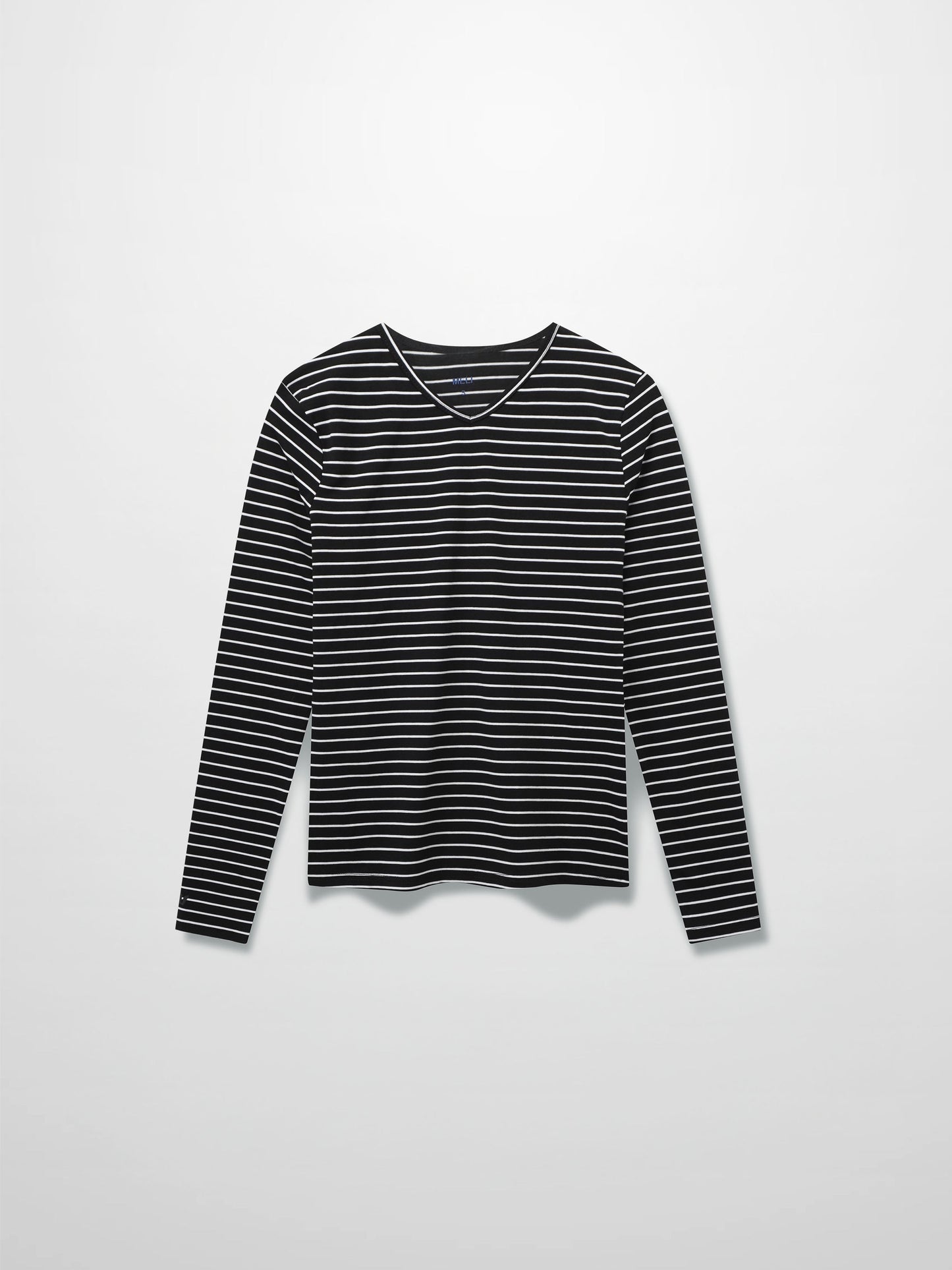 Flat Striped High V Long Sleeve-Black/White-0