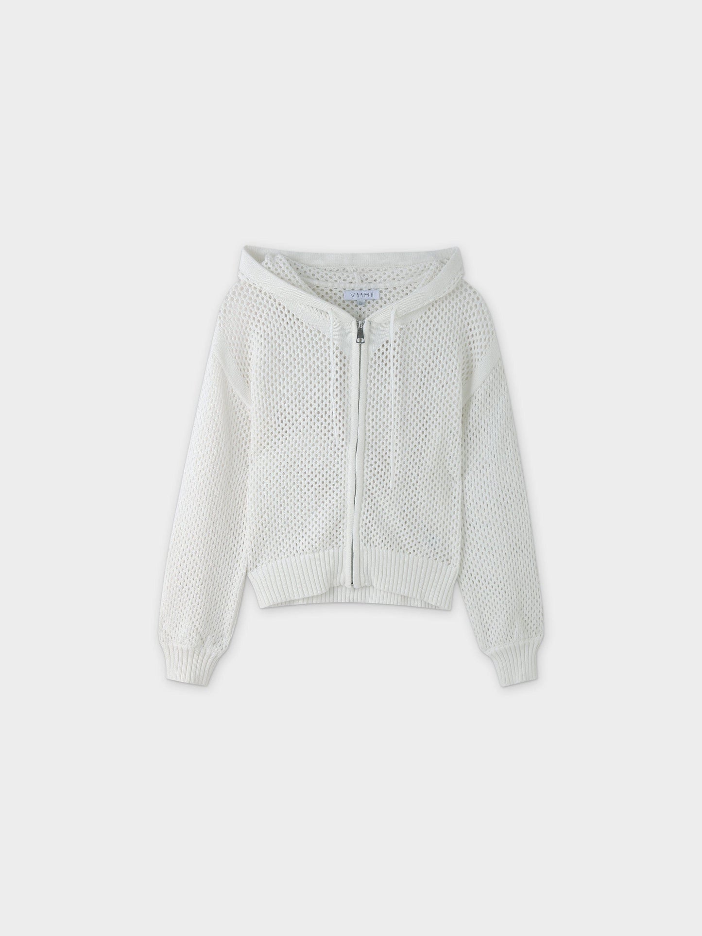 Zip Up Crochet Hoodie-White-1