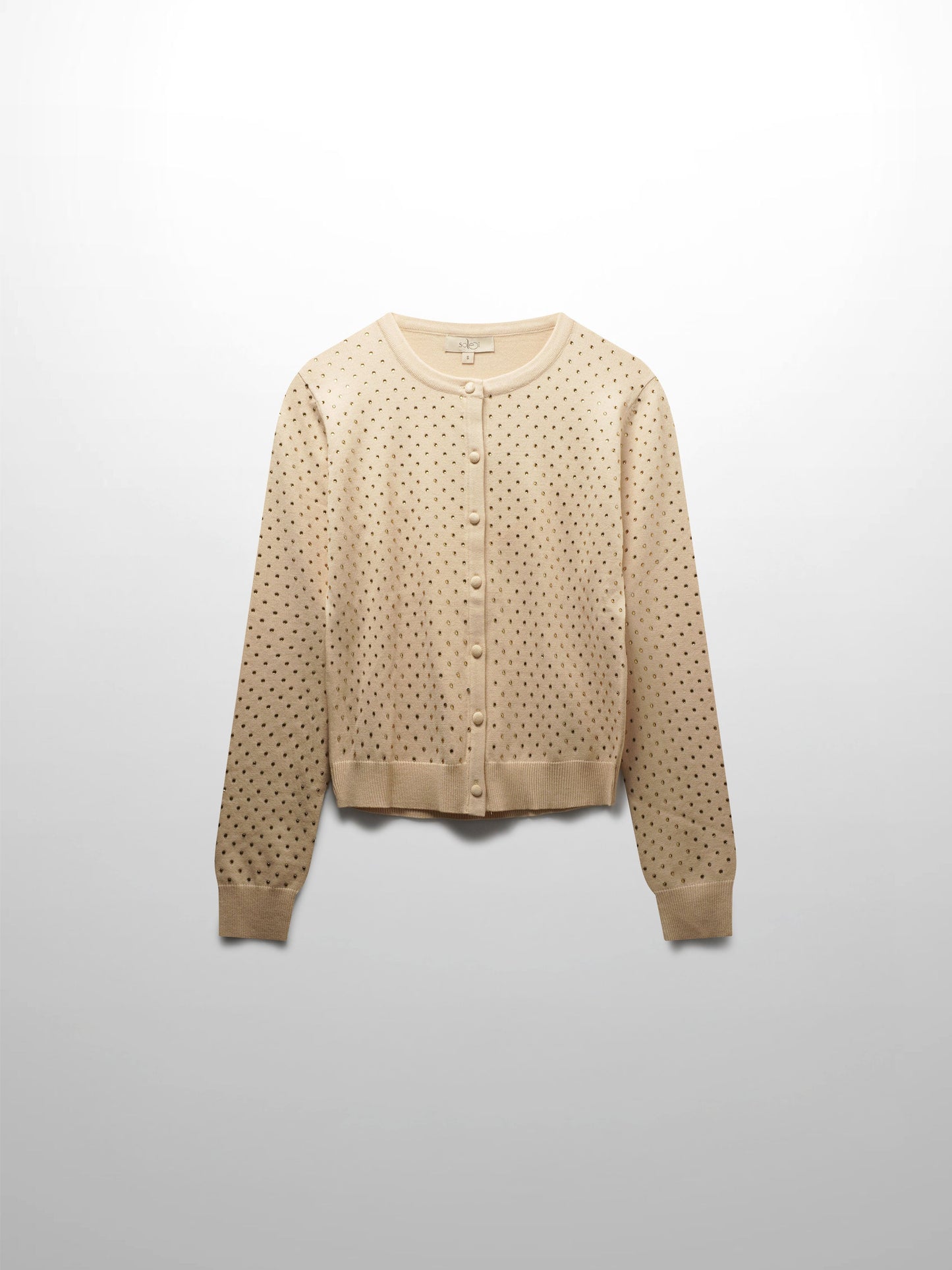 Stone Embellished Crew Cardigan-Vanilla-1