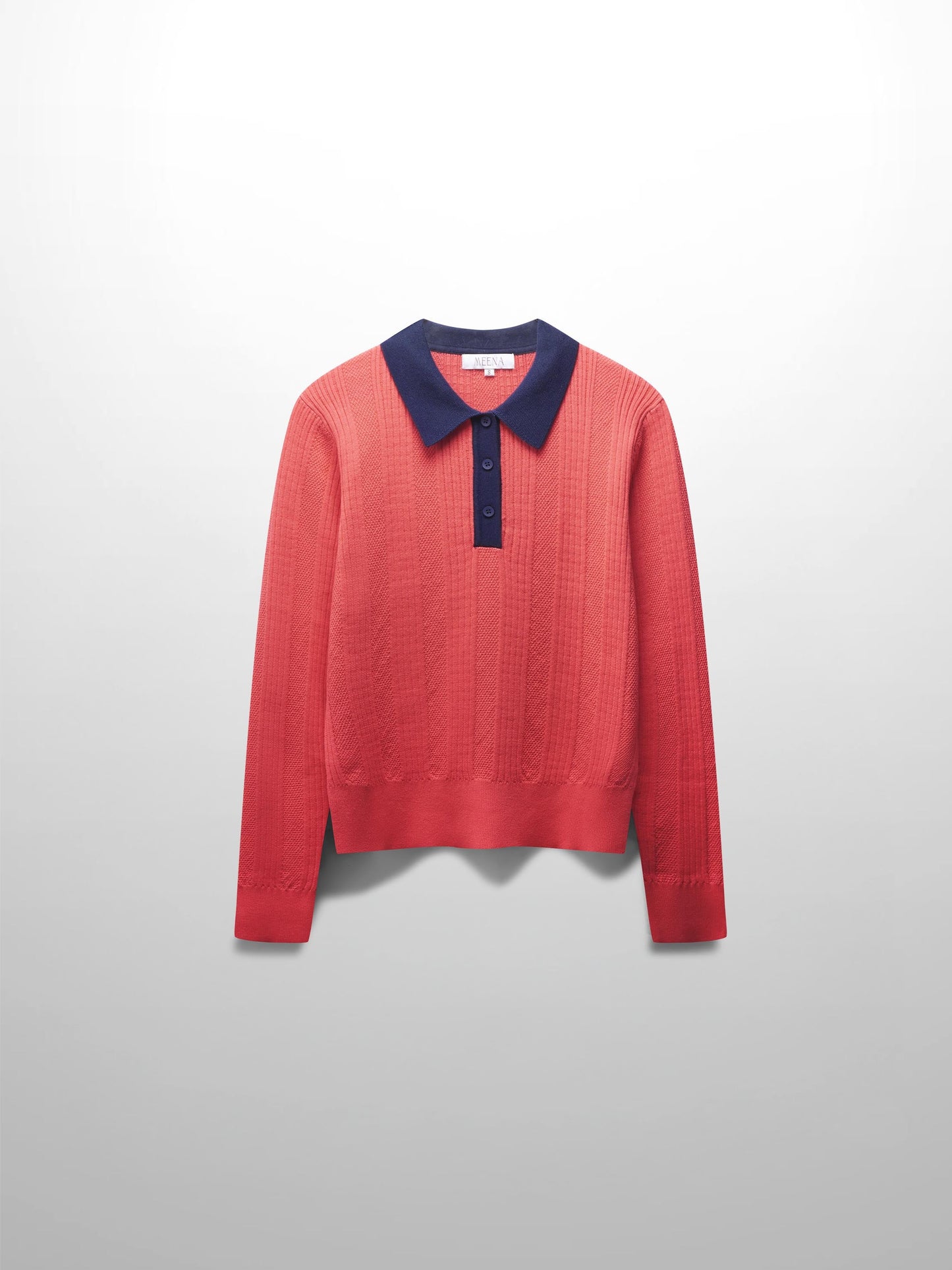 Knit Detail Collar Sweater-Fuchsia/Navy-1