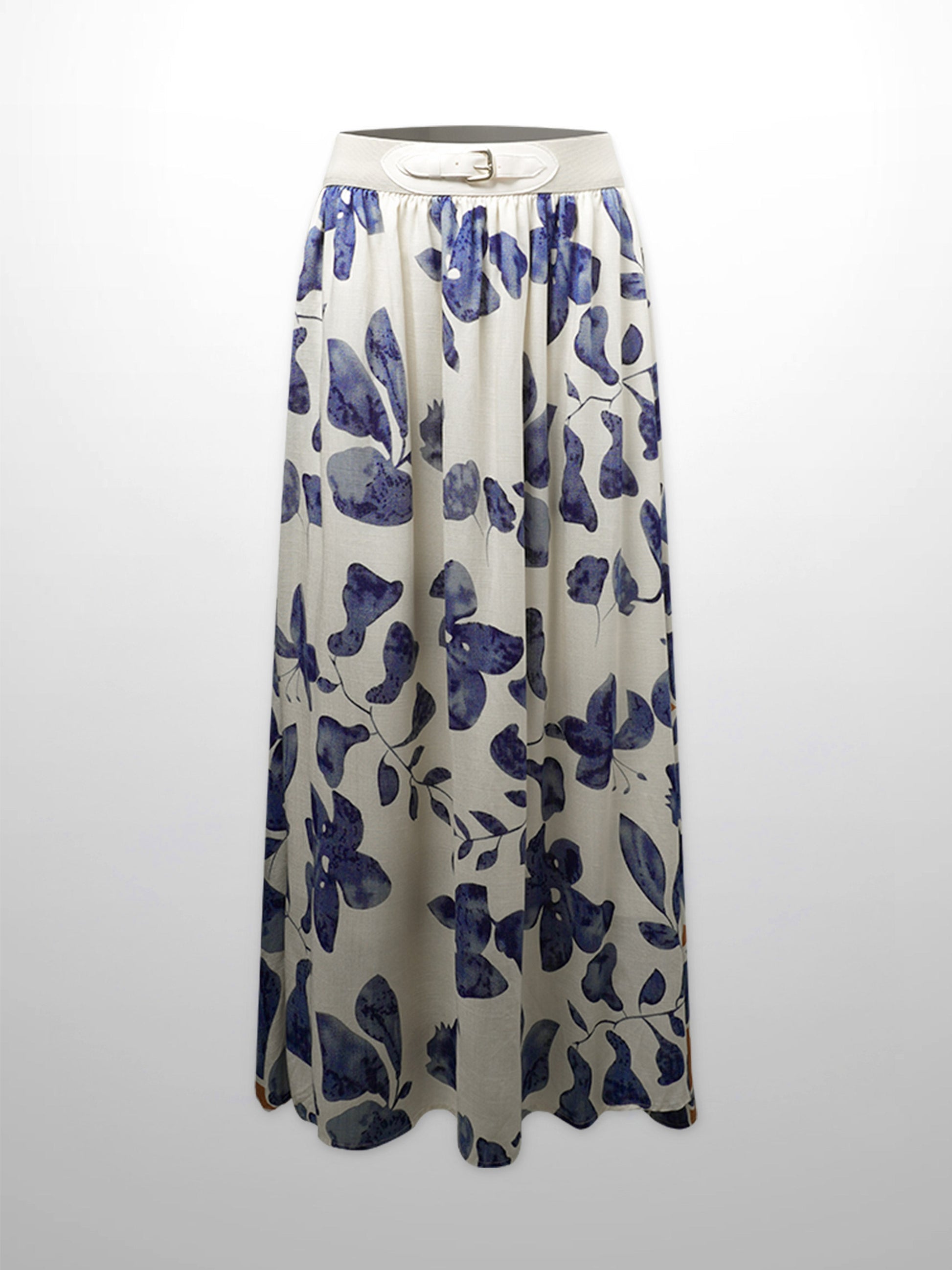 Leather Buckle Skirt-Blue Floral-0
