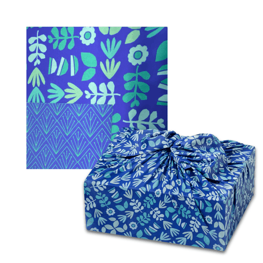 Large Reusable Cloth Furoshiki Gift Wrap | Blue Botanical-0