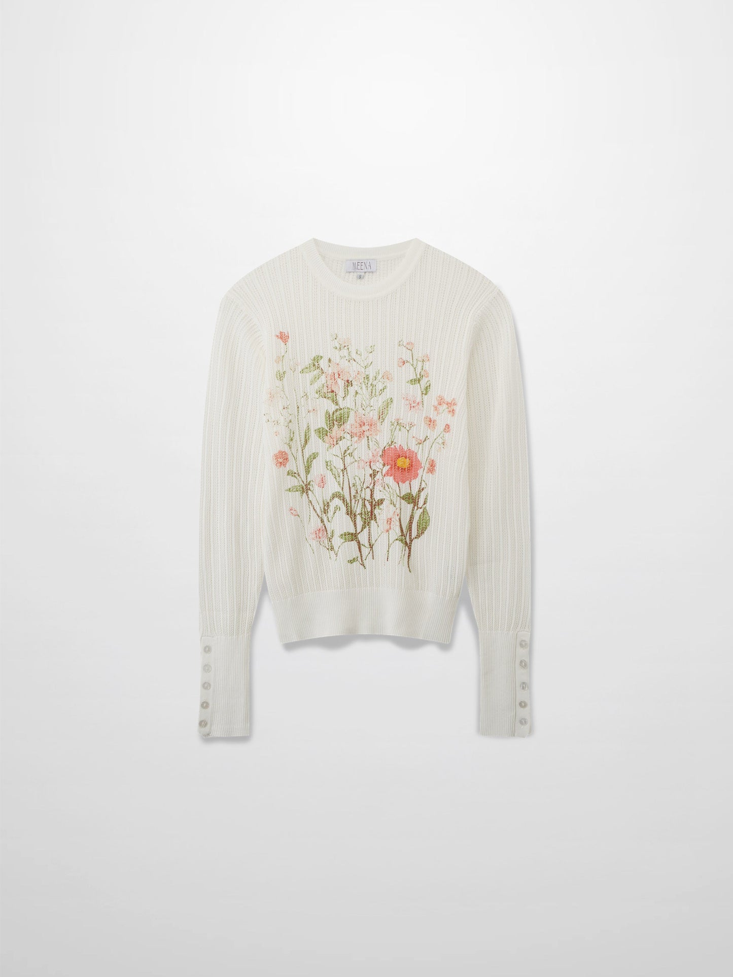 Printed Pointelle Sweater-White-1
