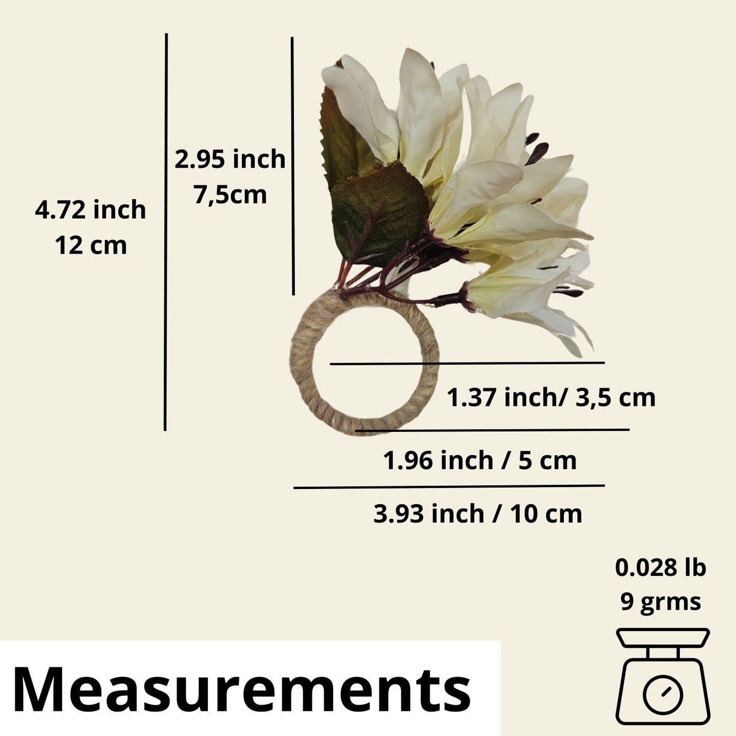 Maison Charlo Set of 4 Off White Lilies Charm Flower Napkin Rings-3