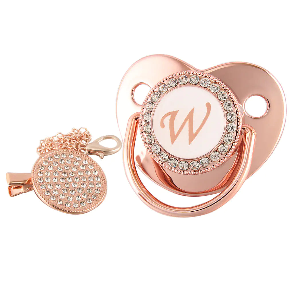Rose Gold Pacifier with Diamond Chain for Babies