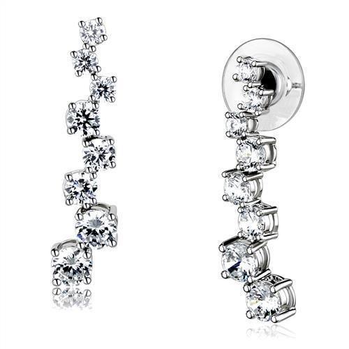 3W1352 - Rhodium Brass Earrings with AAA Grade CZ  in Clear-0