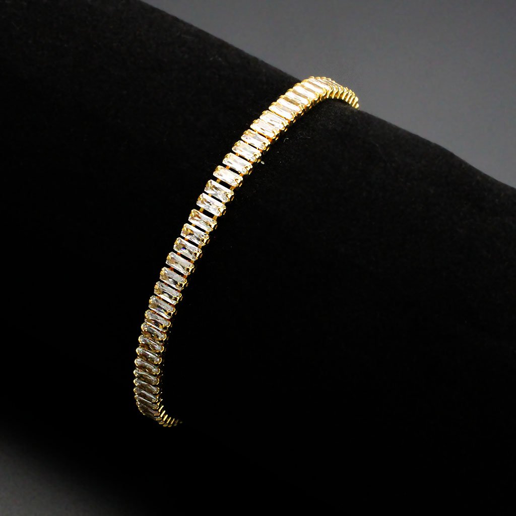 3W1701 - Gold Brass Bracelet with AAA Grade CZ in Clear-1