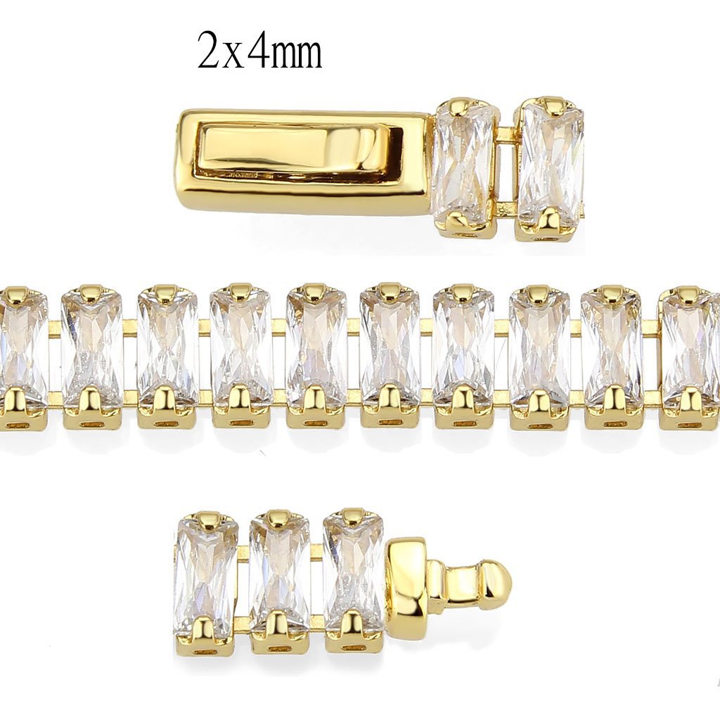 3W1701 - Gold Brass Bracelet with AAA Grade CZ in Clear-3