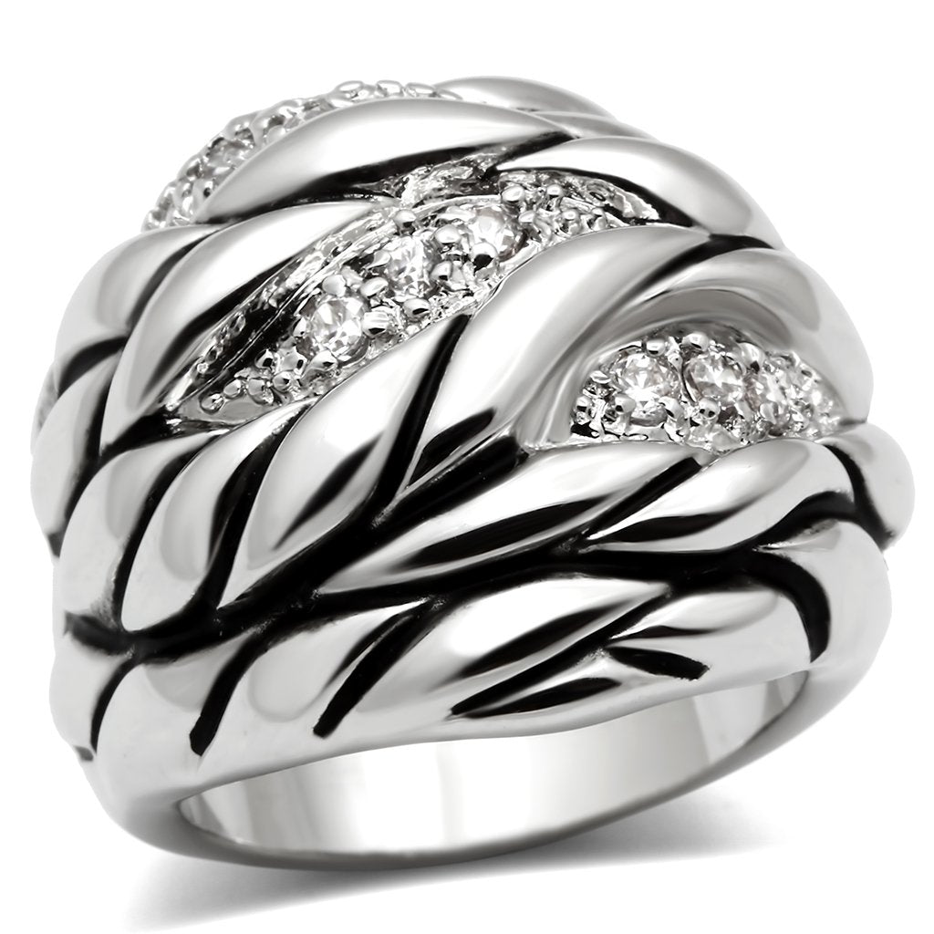 3W231 - Rhodium Brass Ring with AAA Grade CZ  in Clear-0